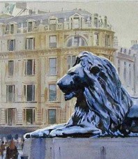 watercolour London Trafalgar square Lion